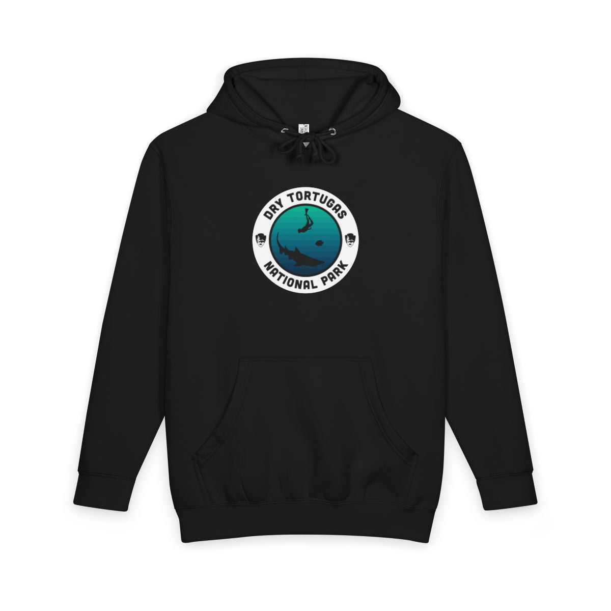 Black Dry Tortugas National Park hoodie, front view with round emblem design