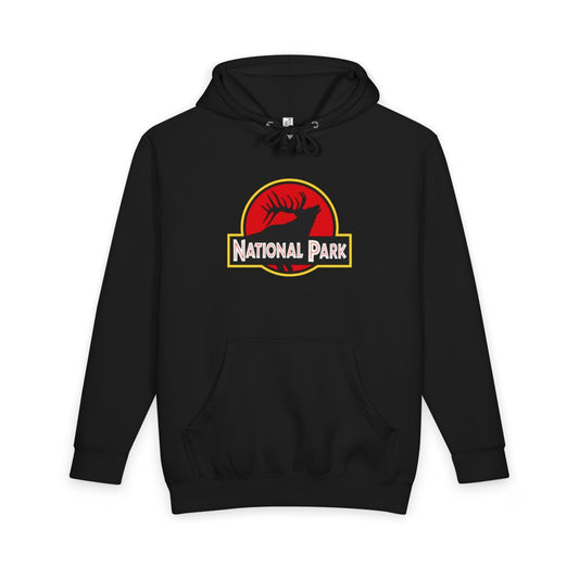 Black Elk National Park hoodie, front view with parody logo