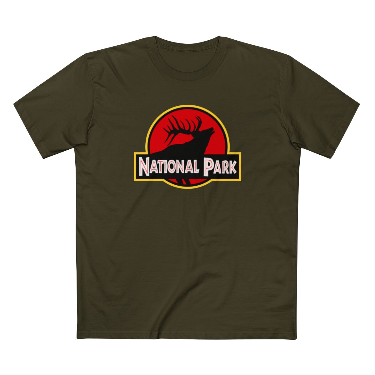 Elk National Park T-Shirt - Parody Logo in Army
