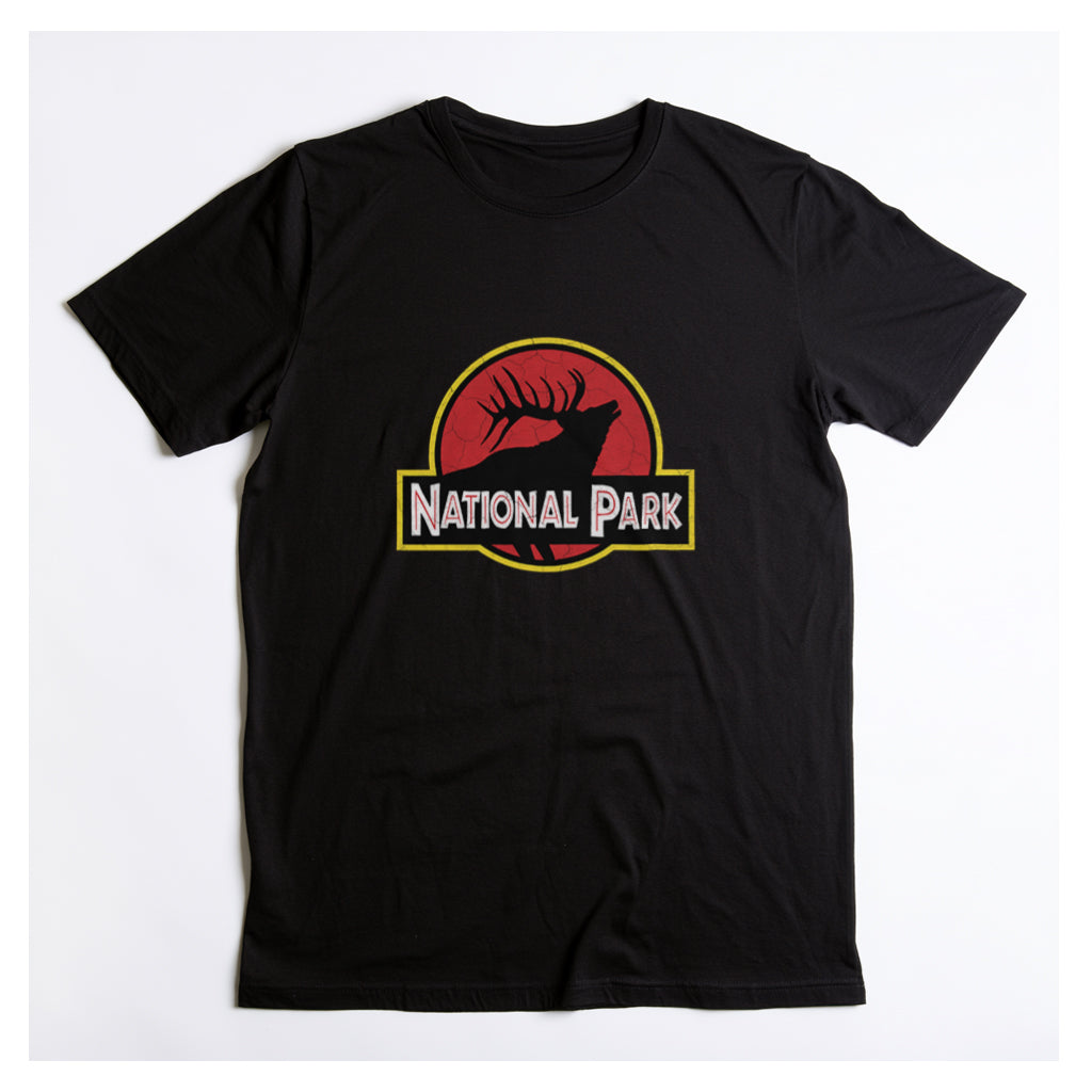 Elk National Park T-Shirt - Parody Logo in Black