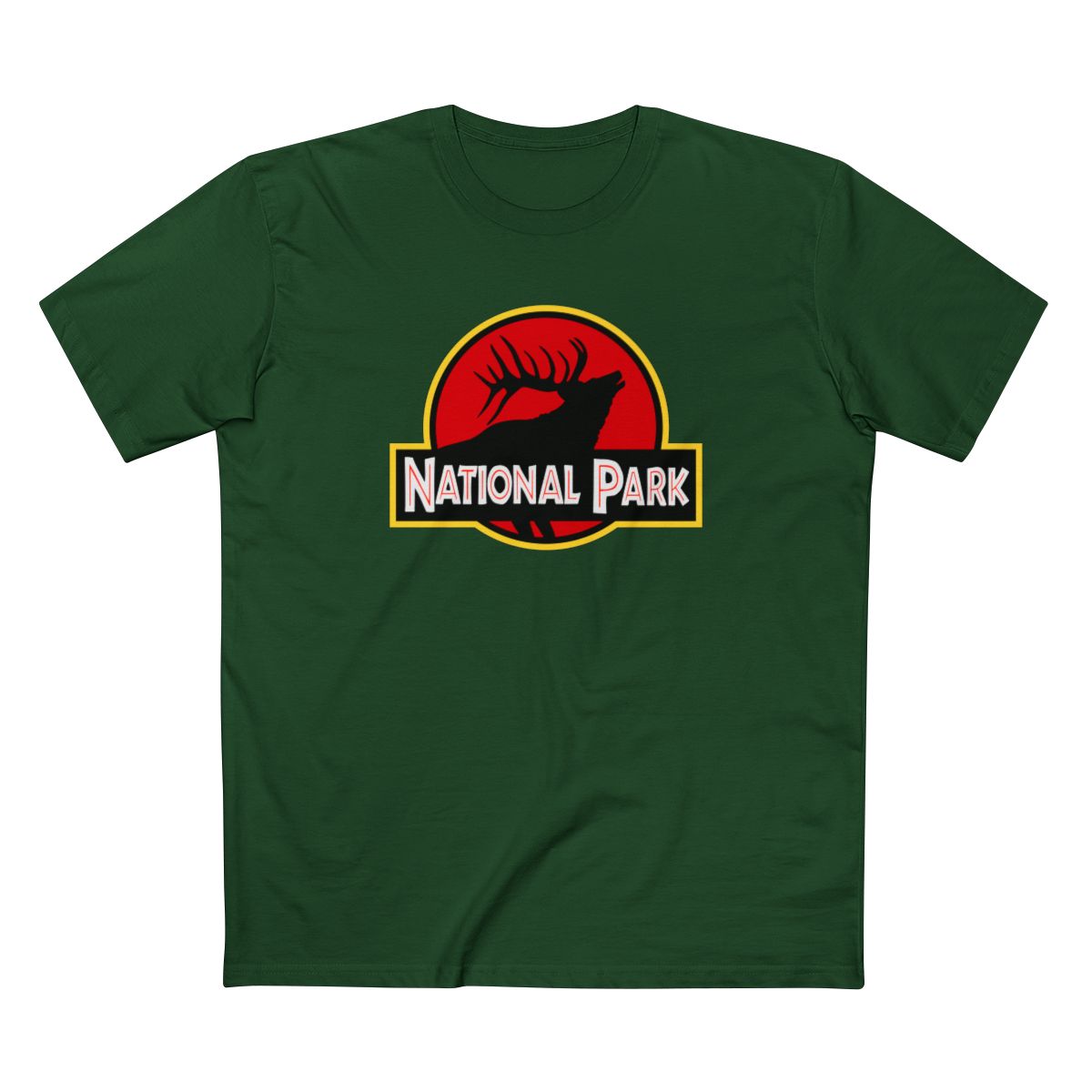 Elk National Park T-Shirt - Parody Logo in Forest Green