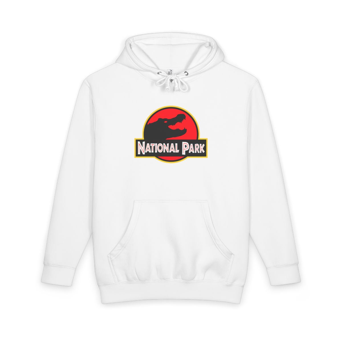 White Everglades National Park hoodie, front view with parody logo