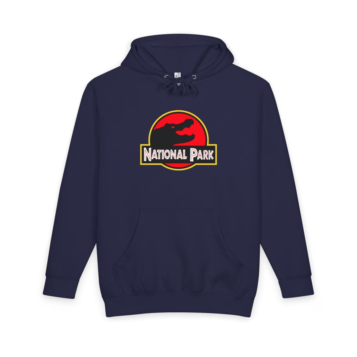 Navy Blue Everglades National Park hoodie, front view with parody logo