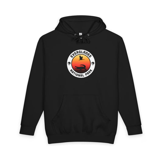 Black Everglades National Park hoodie, front view with round emblem design