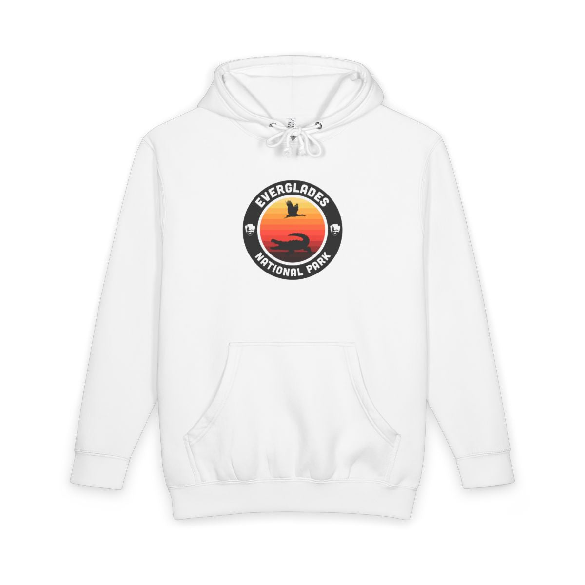 White Everglades National Park hoodie, front view with round emblem design
