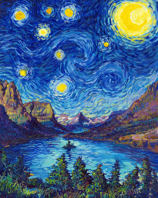 Full artwork for the Glacier National Park 1000-piece Starry Night jigsaw puzzle