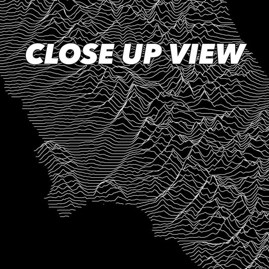 Close-up view of the Glacier National Park poster artwork, showing white topographic elevation lines on black
