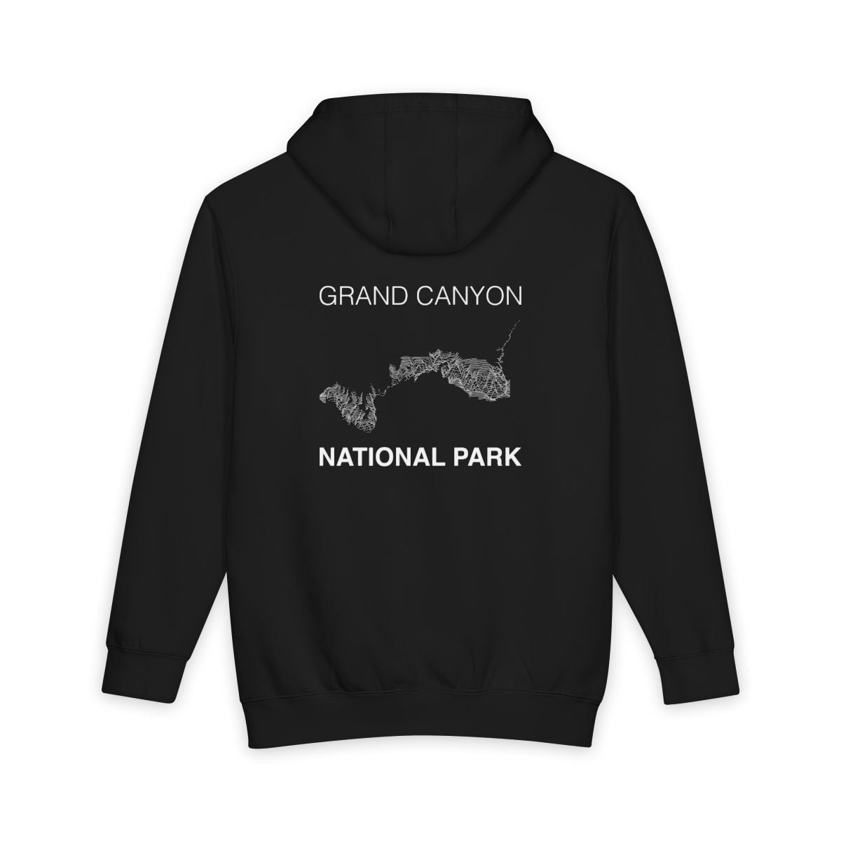 Black Grand Canyon National Park hoodie, back view with topographic line design