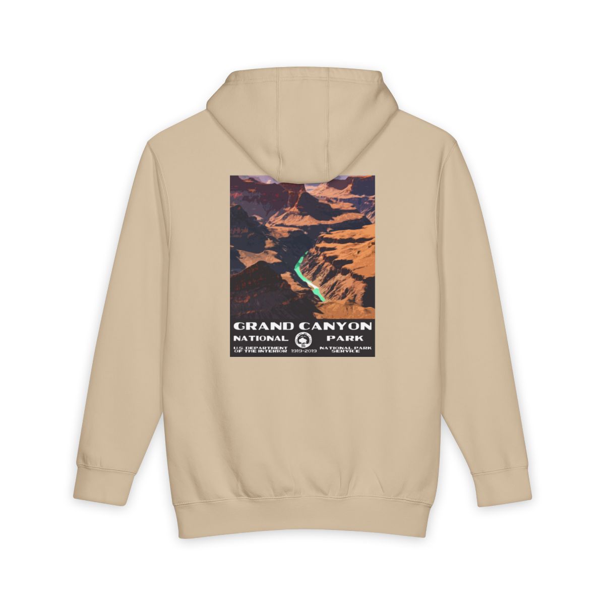Mushroom Grand Canyon National Park hoodie, back view with national park poster artwork