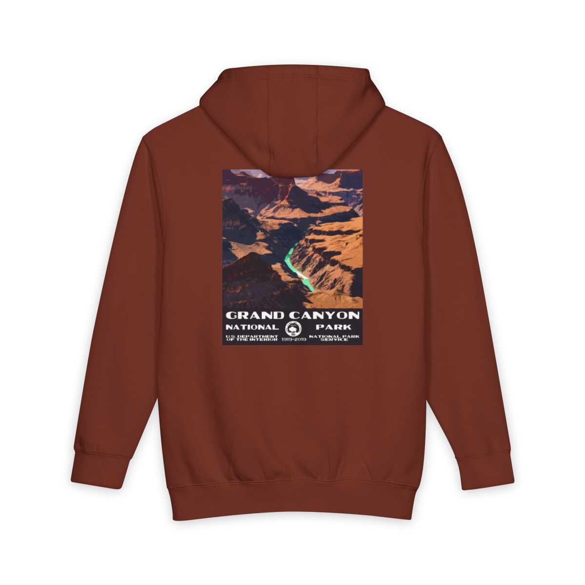 Paprika Grand Canyon National Park hoodie, back view with national park poster artwork