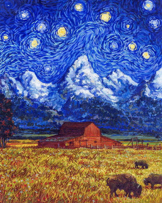 Full artwork for the Grand Teton National Park 1000-piece Starry Night jigsaw puzzle