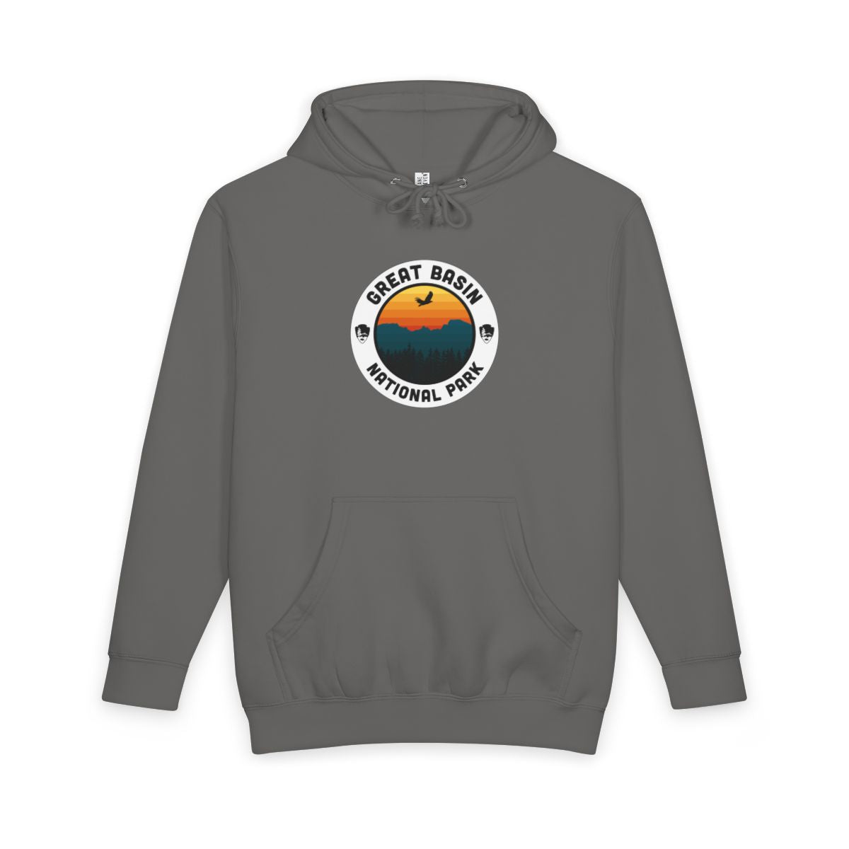Storm Great Basin National Park hoodie, front view with round emblem design