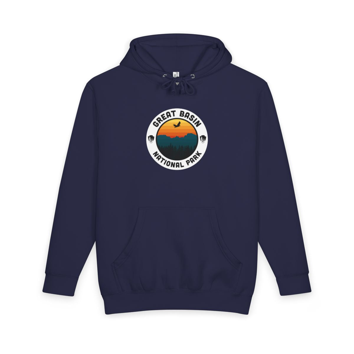 Navy Blue Great Basin National Park hoodie, front view with round emblem design
