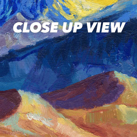 Close-up view of the Great Sand Dunes National Park Starry Night poster artwork, showing colorful Van Gogh-inspired brushwork