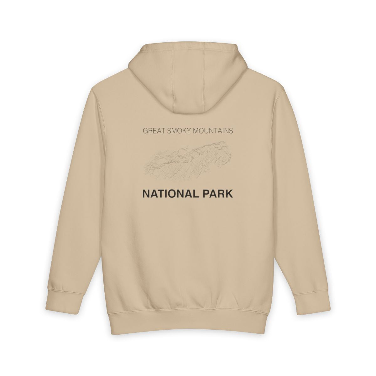 Mushroom Great Smoky Mountains National Park hoodie, back view with topographic line design
