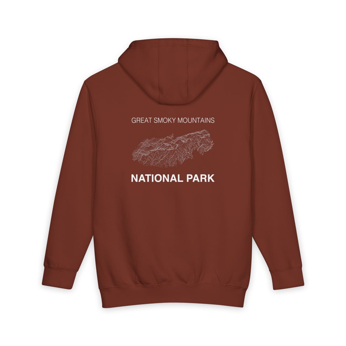 Paprika Great Smoky Mountains National Park hoodie, back view with topographic line design