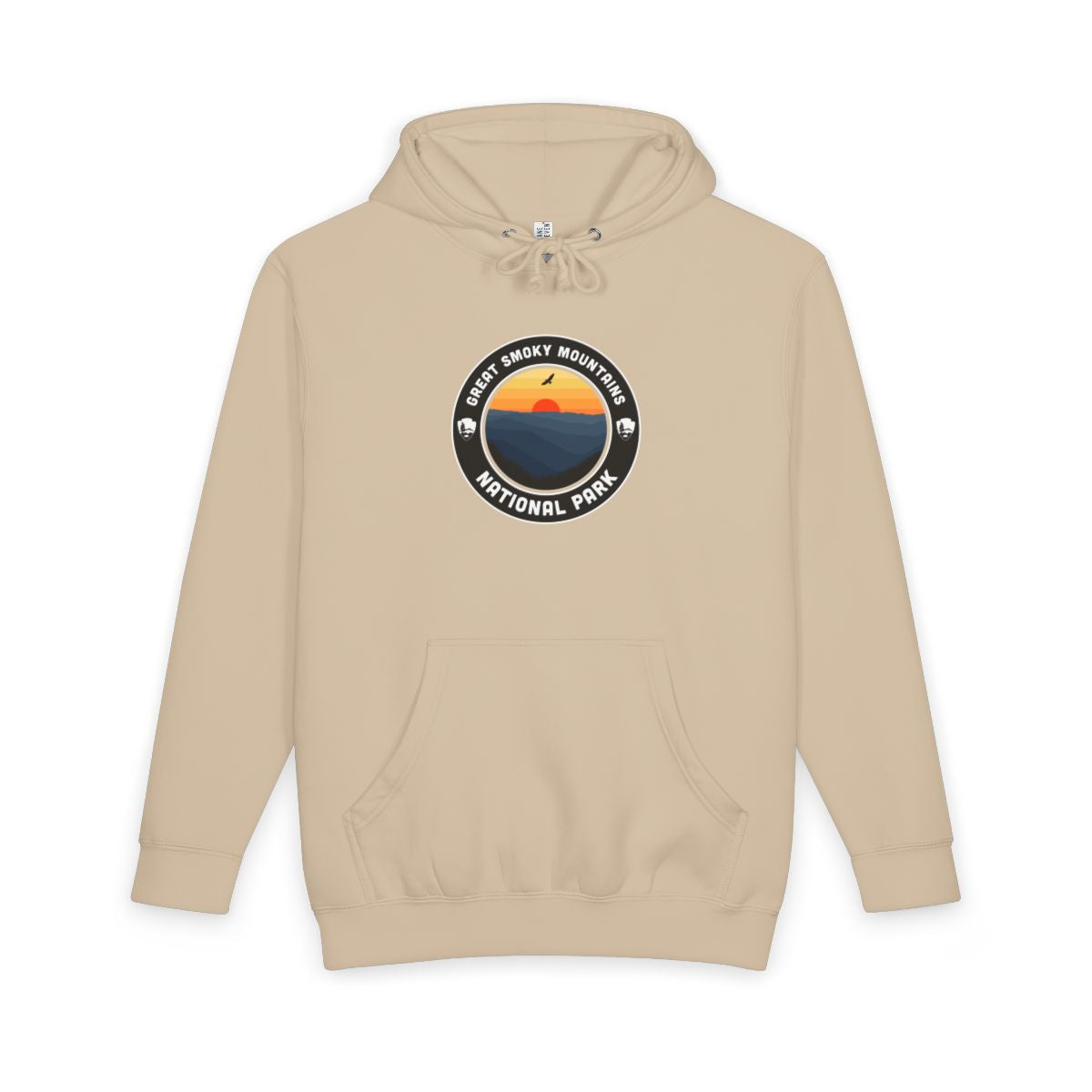 Mushroom Great Smoky Mountains National Park hoodie, front view with round emblem design