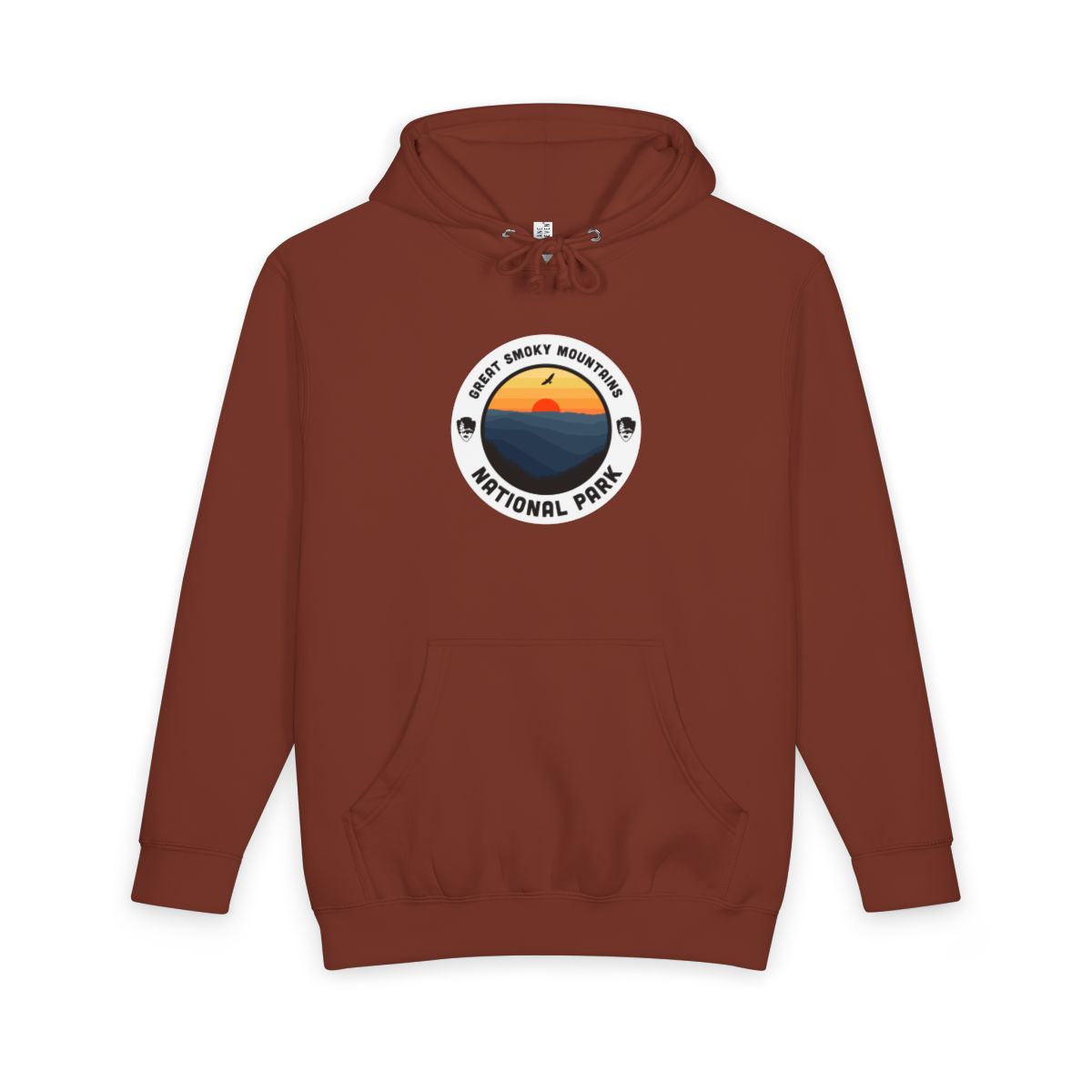 Paprika Great Smoky Mountains National Park hoodie, front view with round emblem design