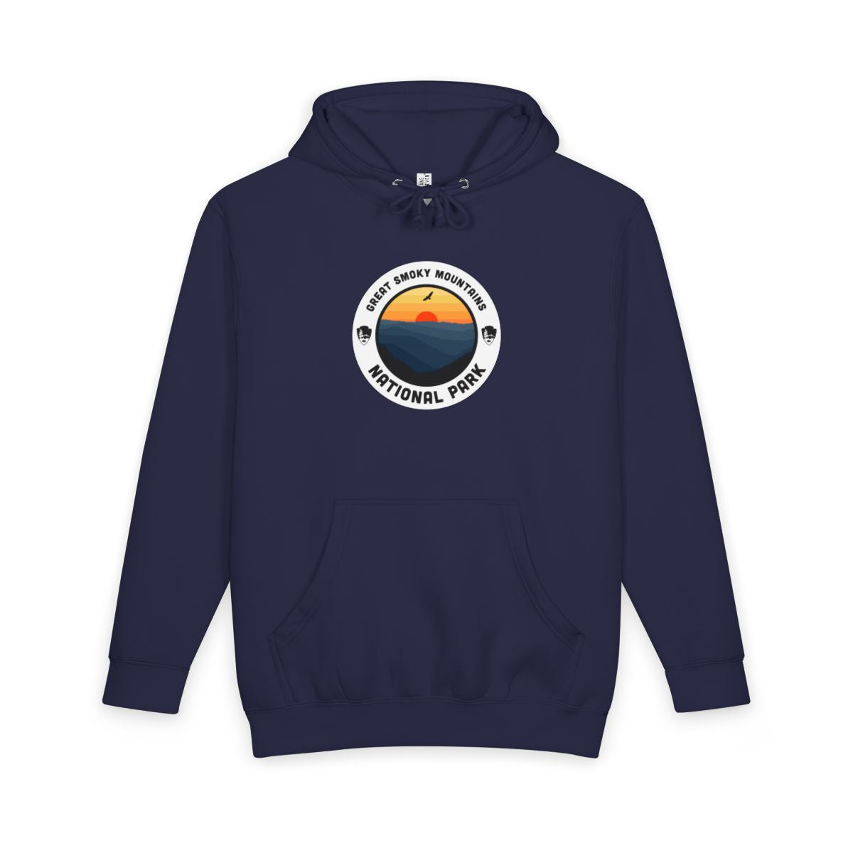 Navy Blue Great Smoky Mountains National Park hoodie, front view with round emblem design