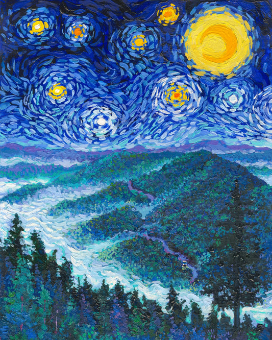 Full artwork for the Great Smoky Mountains National Park 1000-piece Starry Night jigsaw puzzle