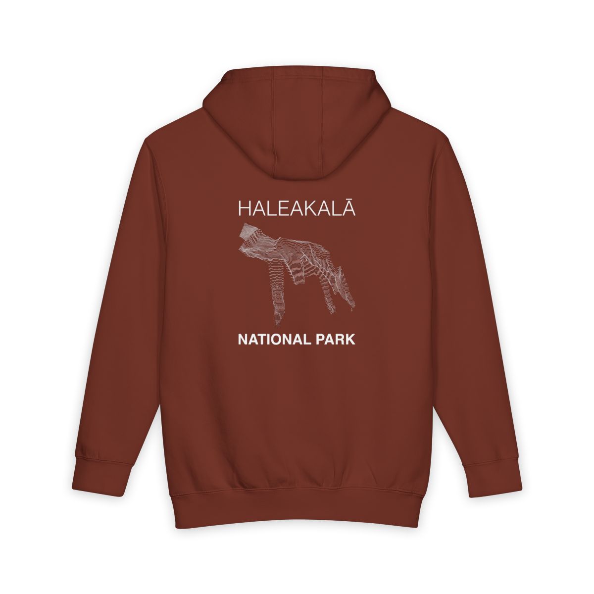 Paprika Haleakala National Park hoodie, back view with topographic line design
