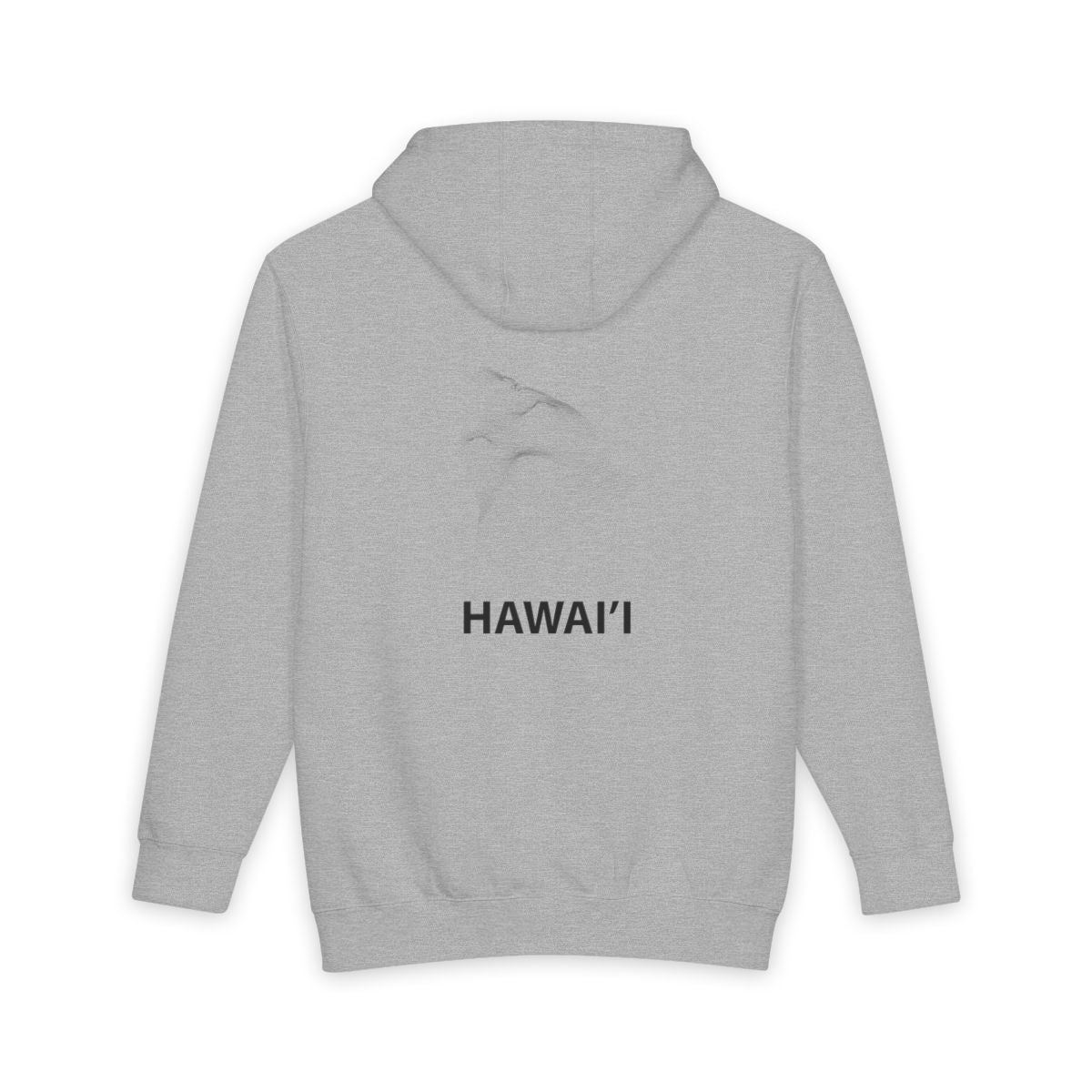 Heather Grey Hawaii Island hoodie, back view with topographic line design