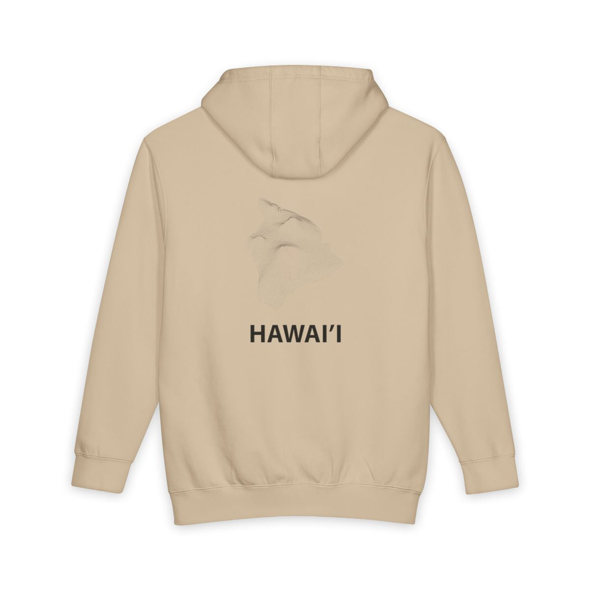 Mushroom Hawaii Island hoodie, back view with topographic line design