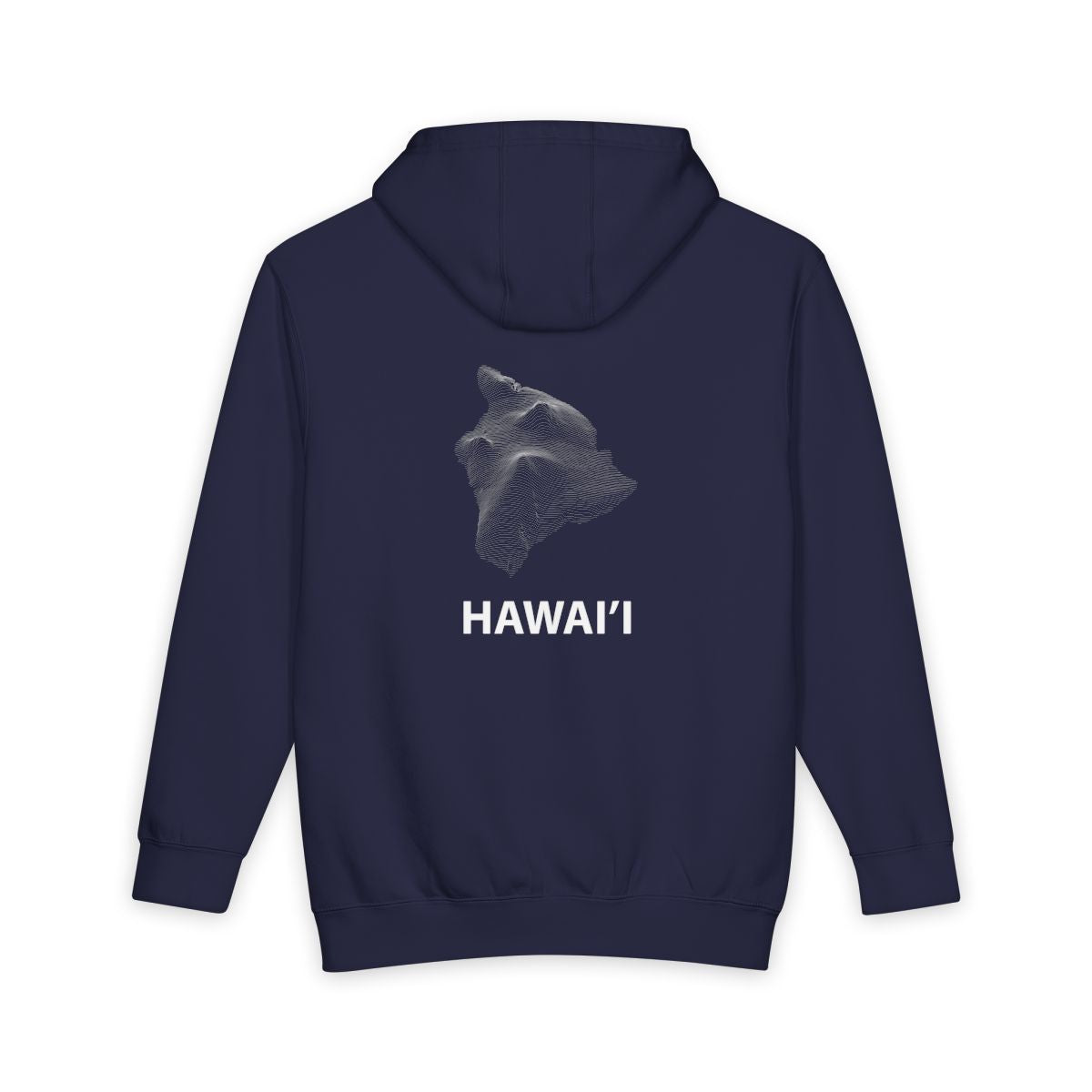 Navy Blue Hawaii Island hoodie, back view with topographic line design