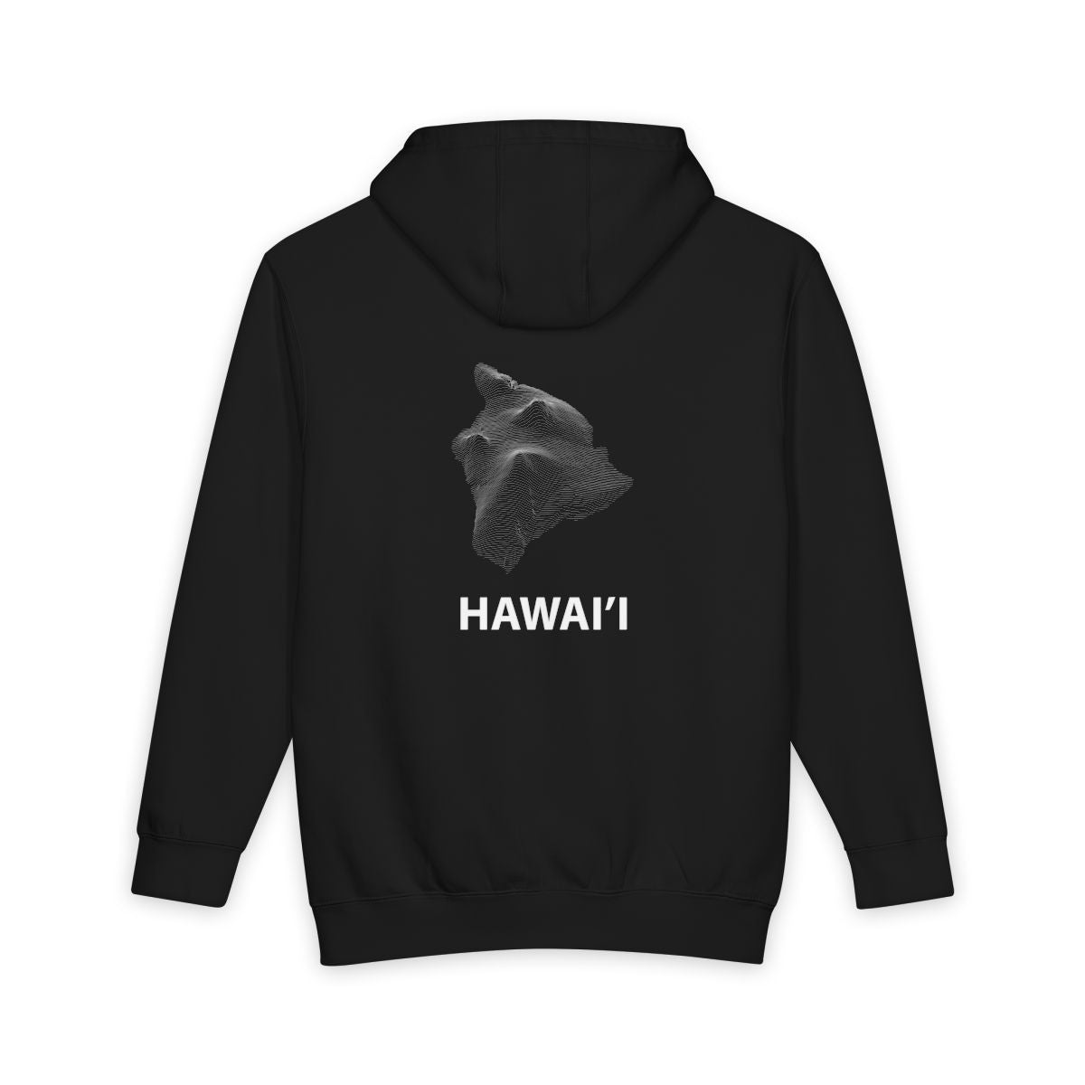 Black Hawaii Island hoodie, back view with topographic line design