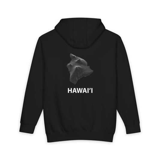 Black Hawaii Island hoodie, back view with topographic line design