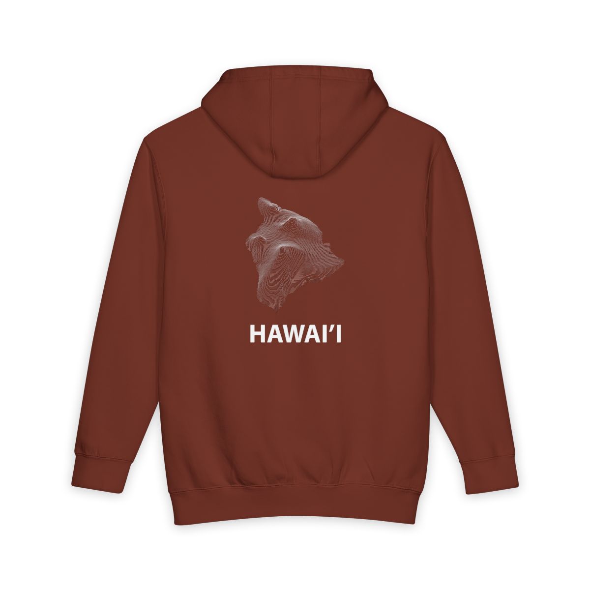 Paprika Hawaii Island hoodie, back view with topographic line design