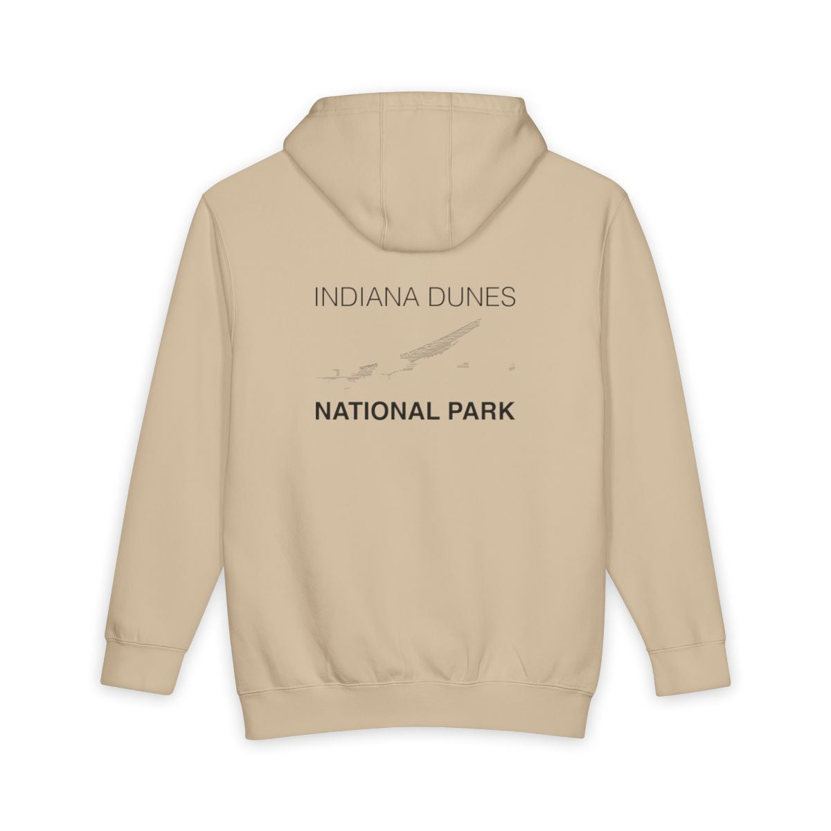 Mushroom Indiana Dunes National Park hoodie, back view with topographic line design