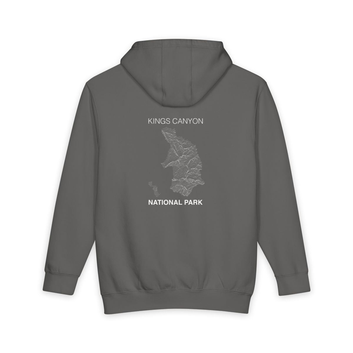 Storm Kings Canyon National Park hoodie, back view with topographic line design