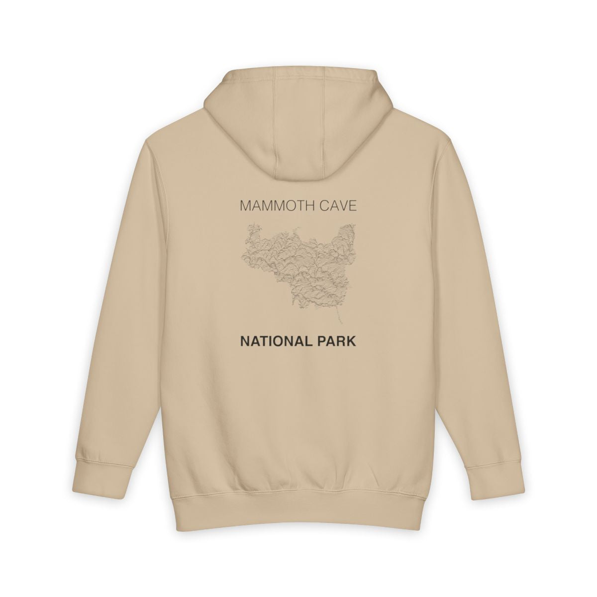 Mushroom Mammoth Cave National Park hoodie, back view with topographic line design