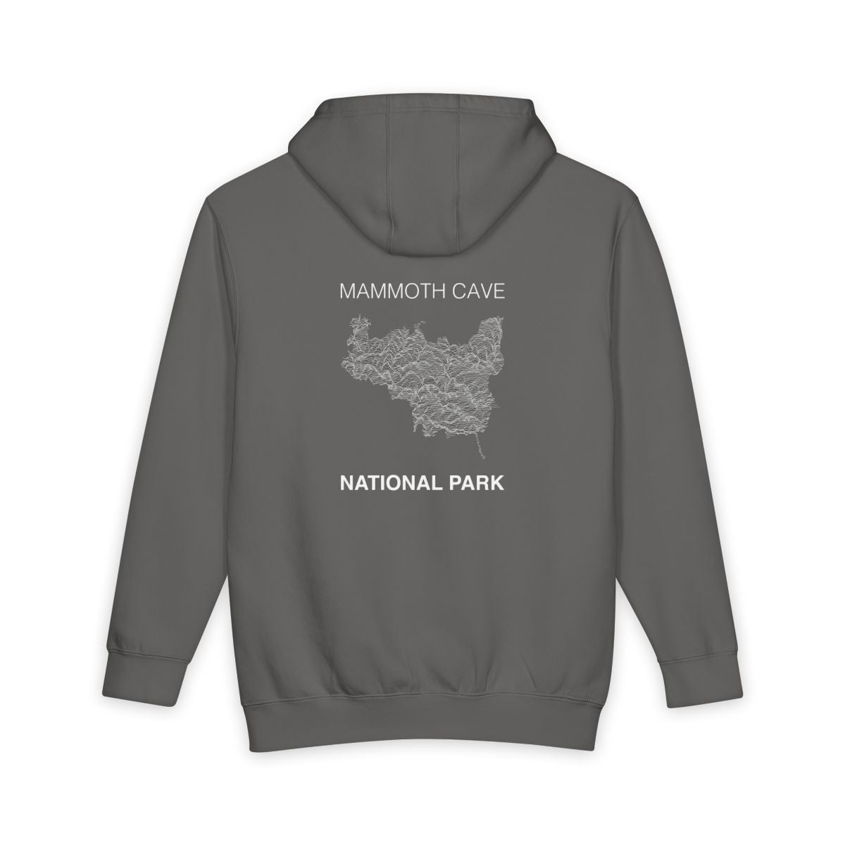 Storm Mammoth Cave National Park hoodie, back view with topographic line design
