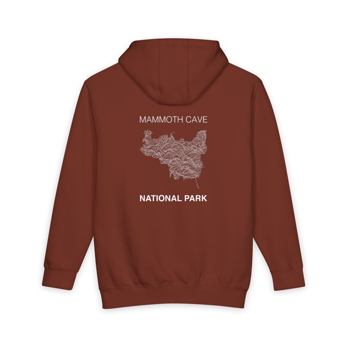 Paprika Mammoth Cave National Park hoodie, back view with topographic line design