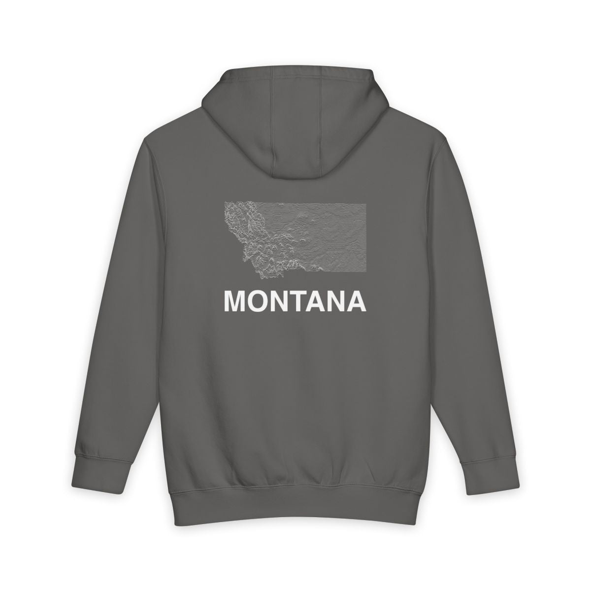 Storm Montana hoodie, back view with topographic line design