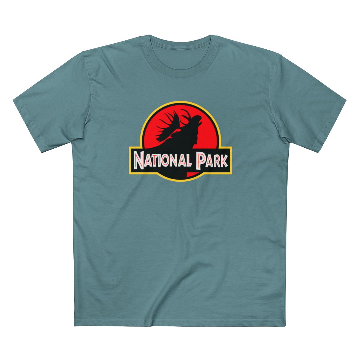 Moose National Park T-Shirt - Parody Logo in Slate Blue