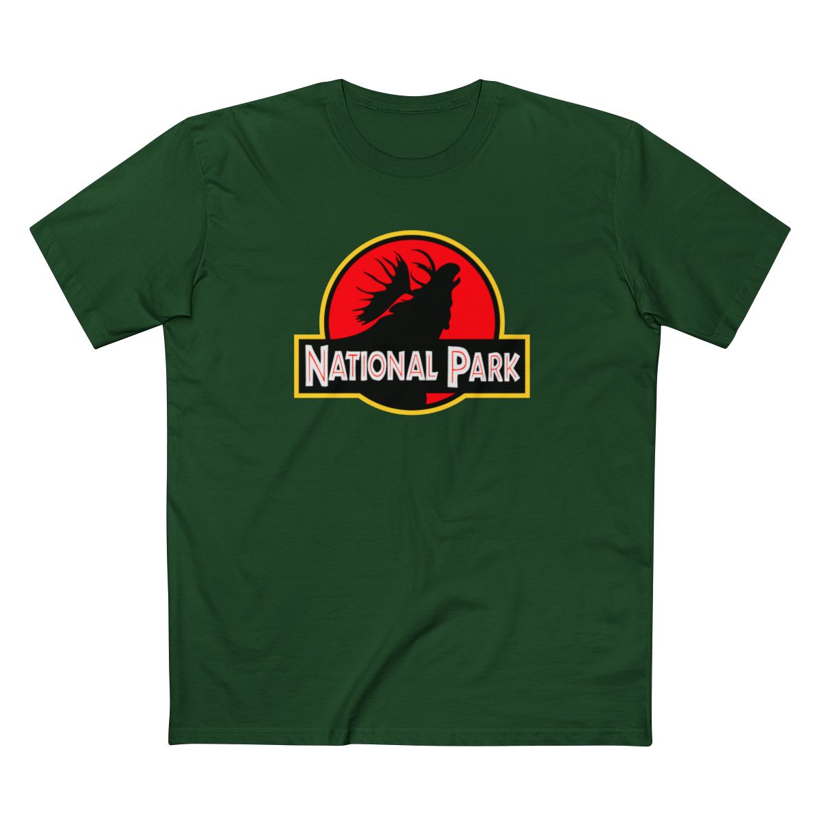 Moose National Park T-Shirt - Parody Logo in Forest Green