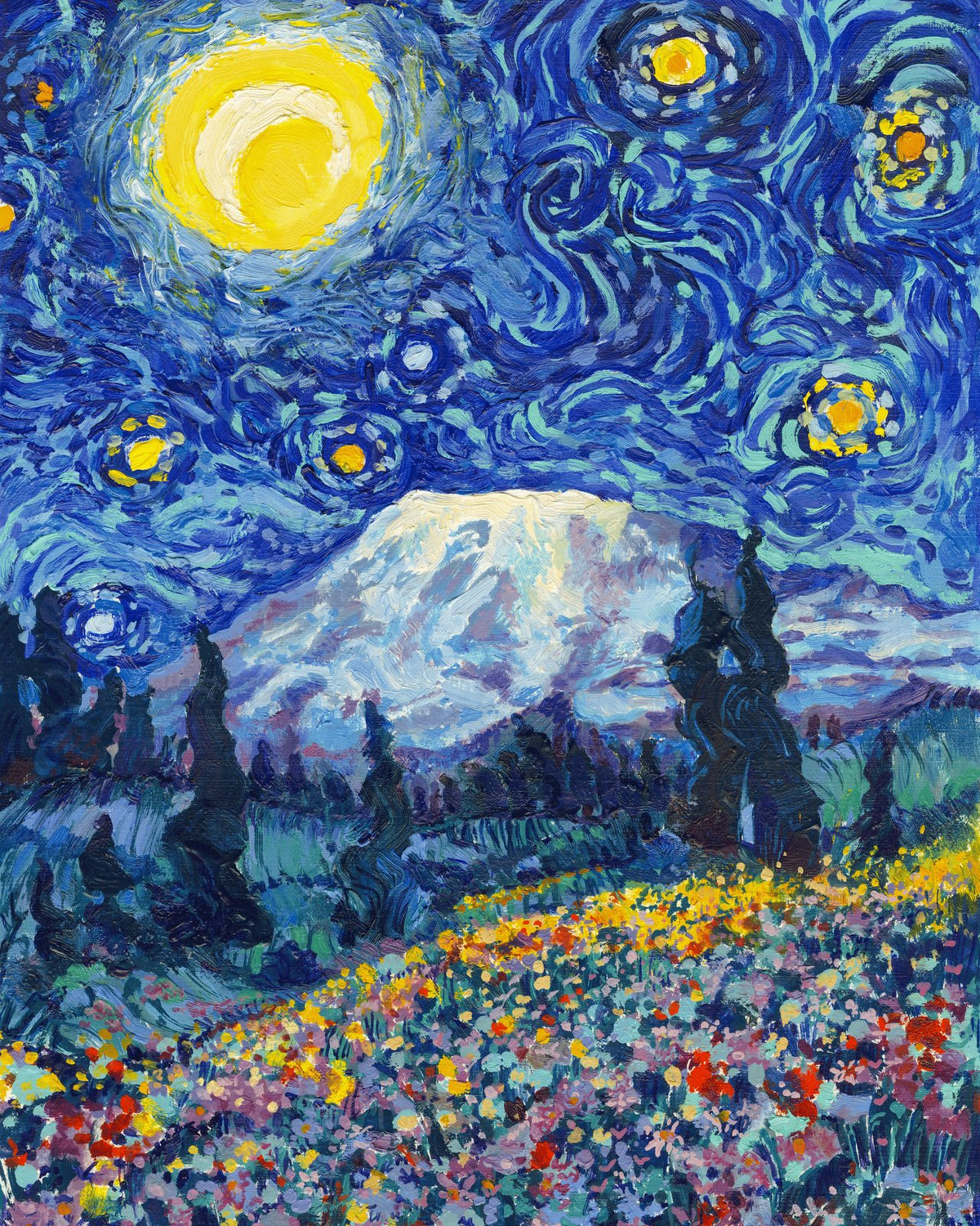 Full artwork for the Mount Rainier National Park 1000-piece Starry Night jigsaw puzzle