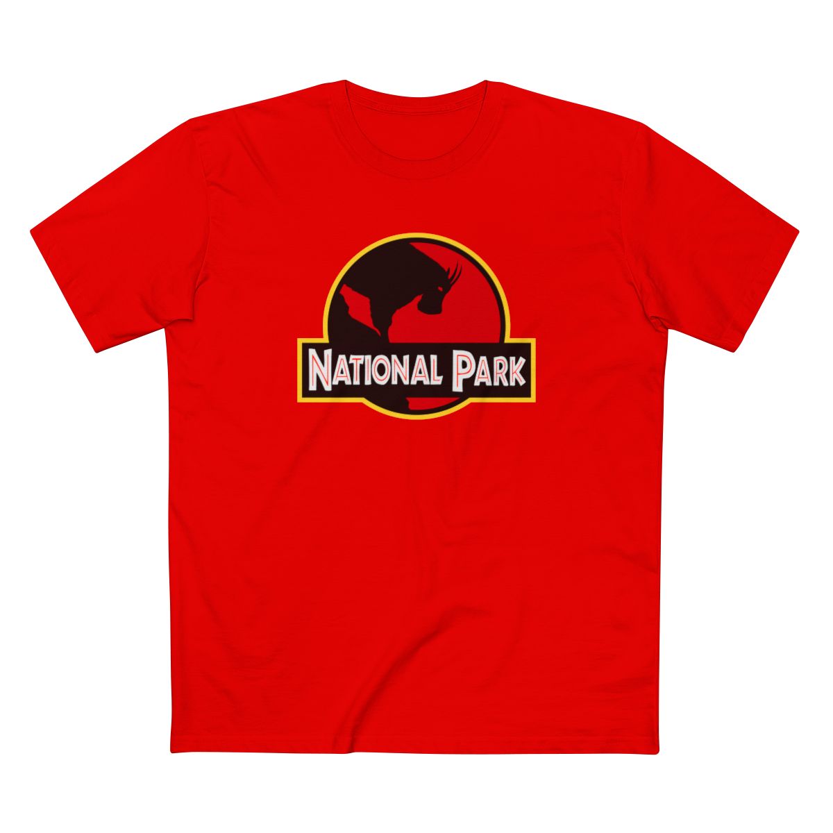 Mountain Goat National Park T-Shirt - Parody Logo in Red