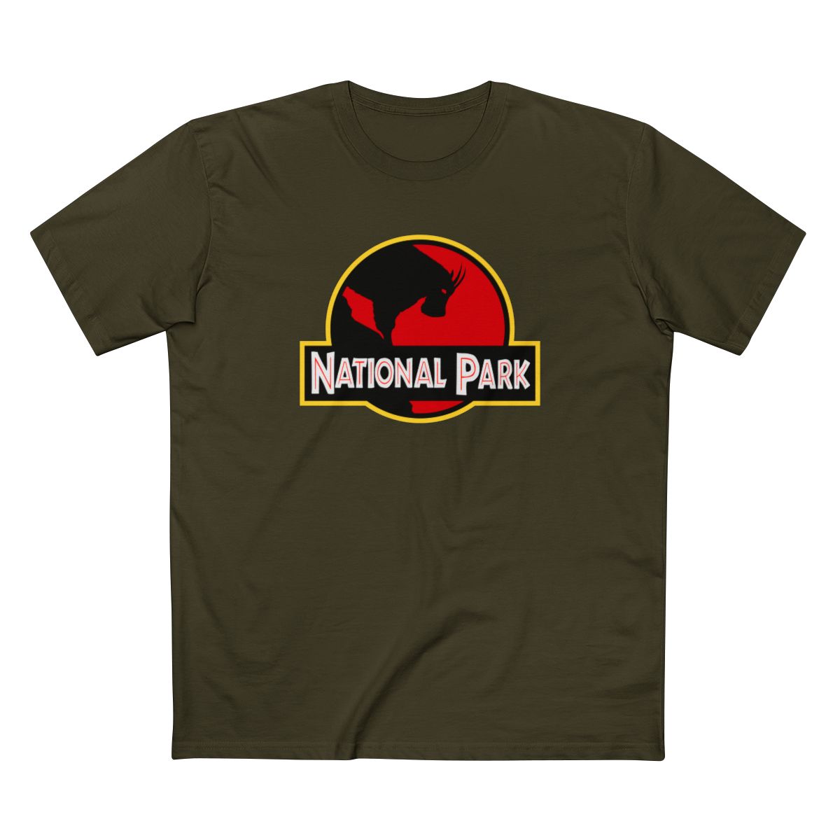 Mountain Goat National Park T-Shirt - Parody Logo in Army