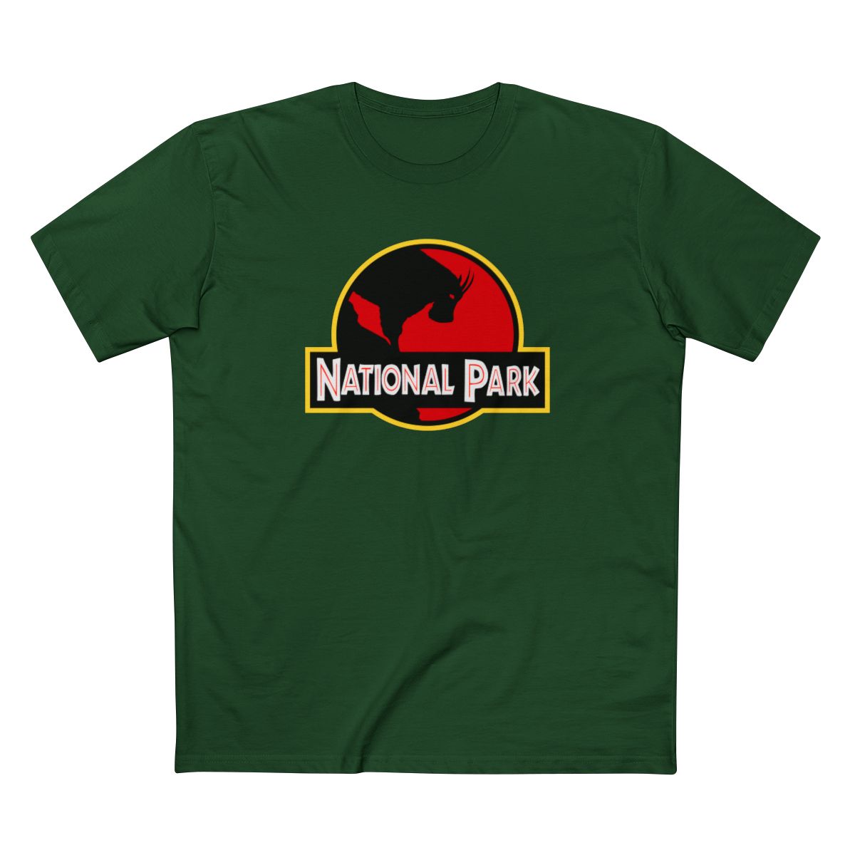 Mountain Goat National Park T-Shirt - Parody Logo in Forest Green