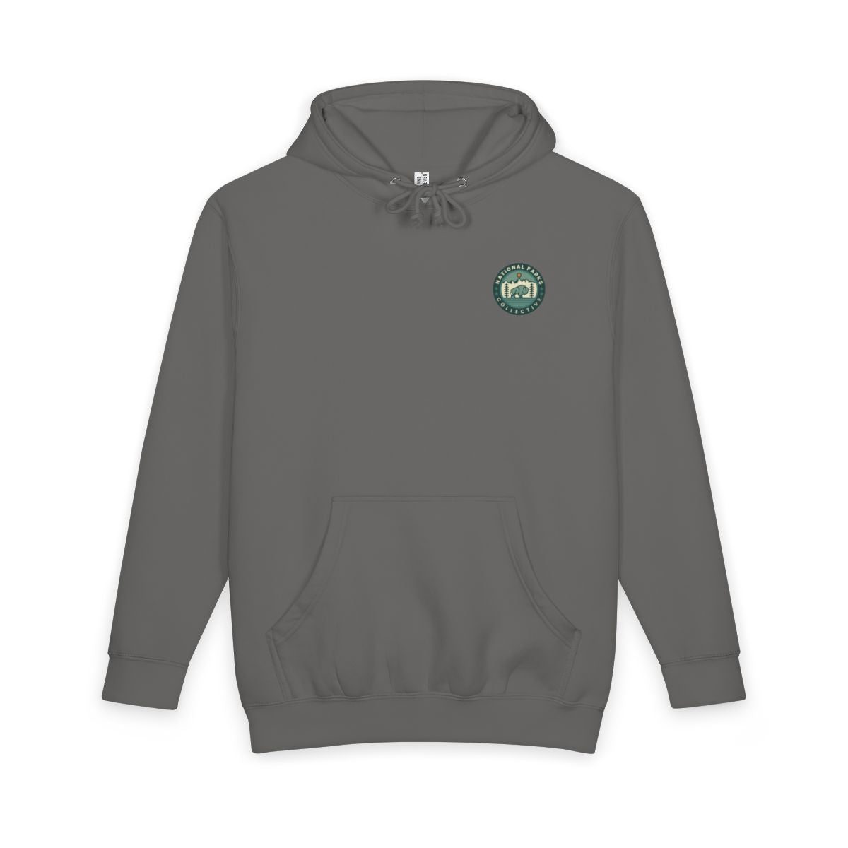 Storm National Mall and Memorial Parks hoodie with national park poster artwork on the back, front view showing National Parks Collective chest emblem