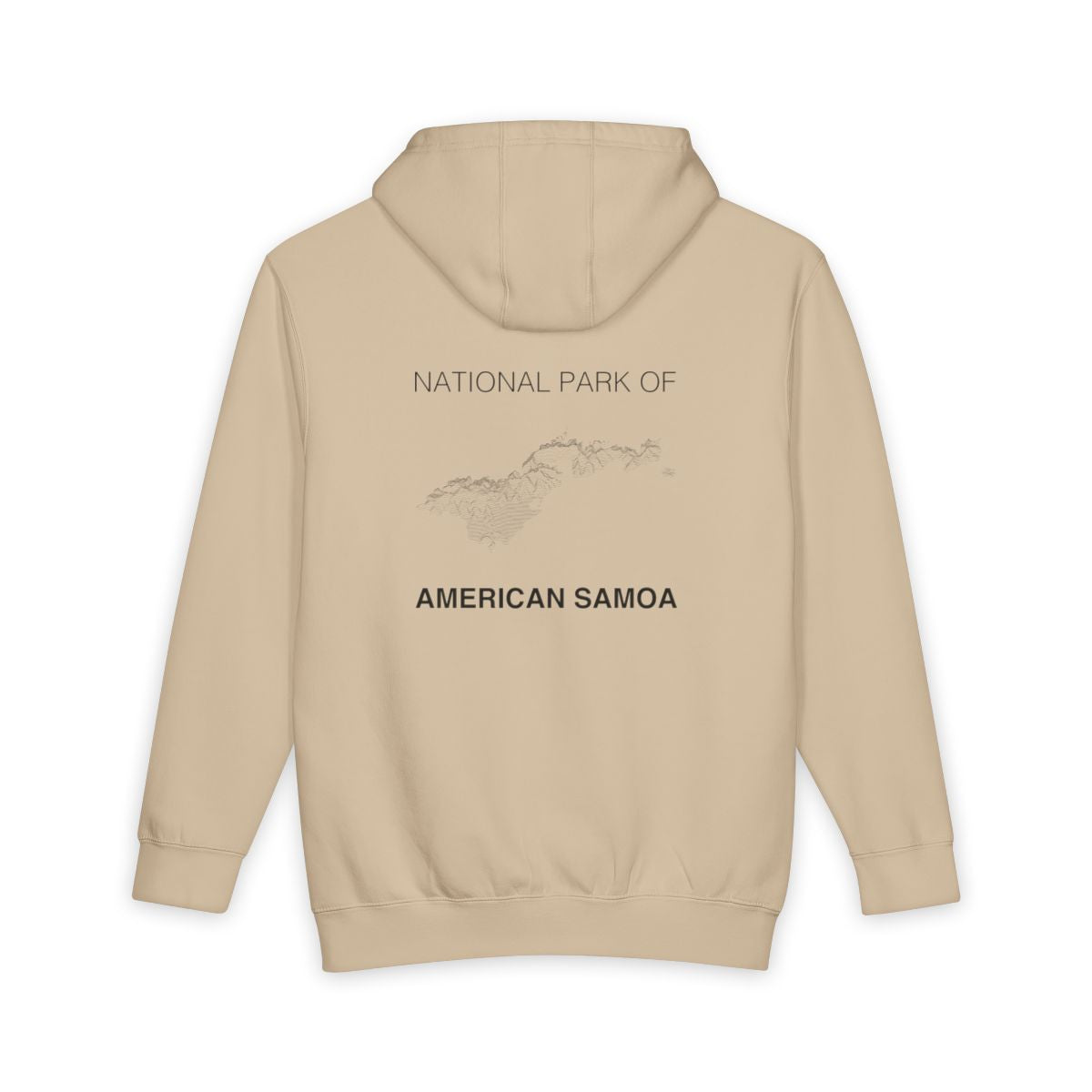 Mushroom National Park of American Samoa hoodie, back view with topographic line design