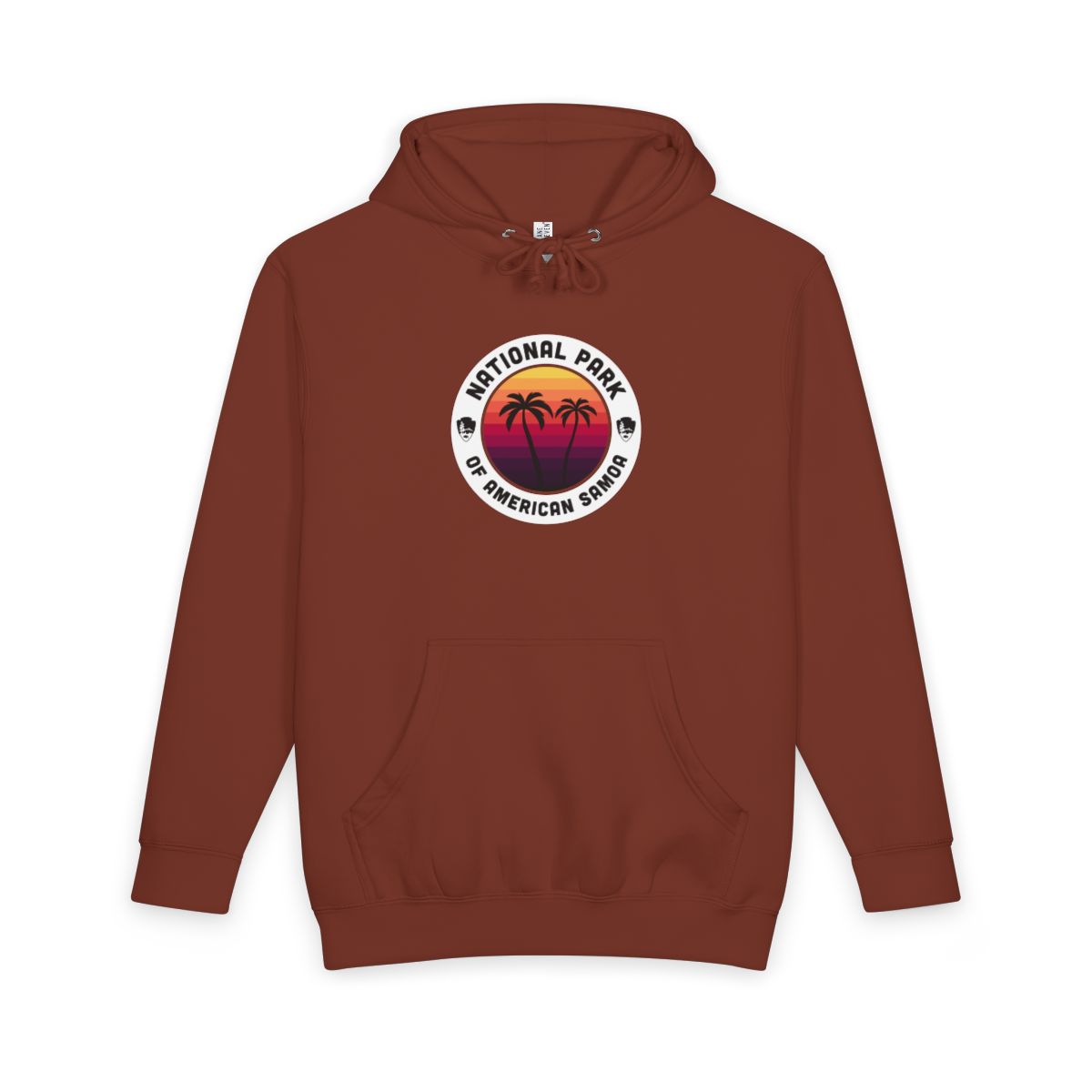 Paprika National Park of American Samoa hoodie, front view with round emblem design