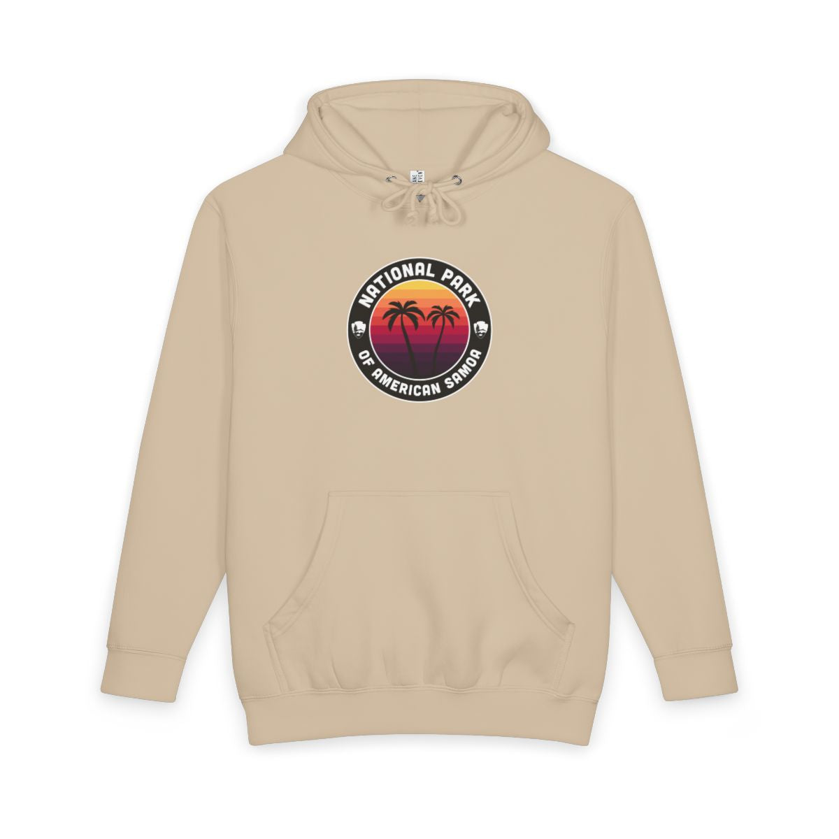 Mushroom National Park of American Samoa hoodie, front view with round emblem design