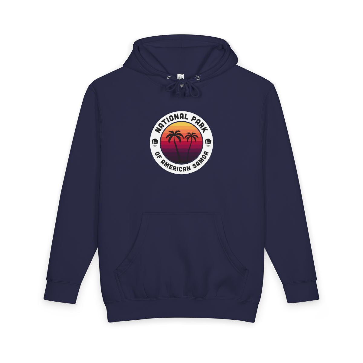 Navy Blue National Park of American Samoa hoodie, front view with round emblem design