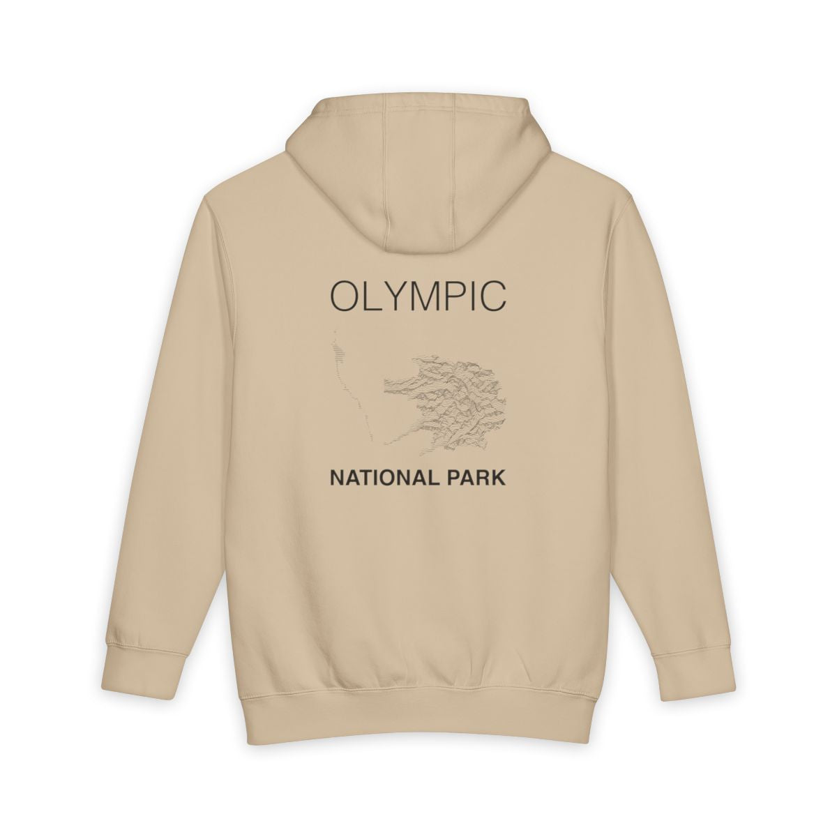 Mushroom Olympic National Park hoodie, back view with topographic line design