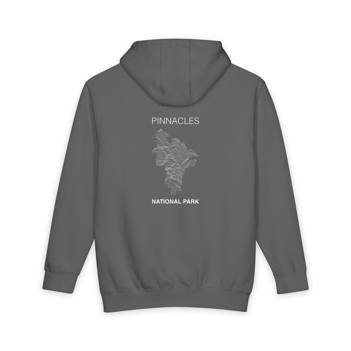 Storm Pinnacles National Park hoodie, back view with topographic line design